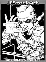 Cyberpunk Hacker With Dark Eyes Using Digital Screen And Keyboard by Jeshields