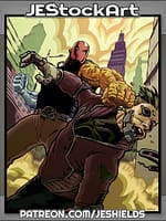 Nature Powered Cyberpunk Vigilante Punches Cybernetic Foe In City Streets by Jeshields