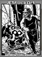 Gentleman In Hat Running From Horror In Alley by Jeshields
