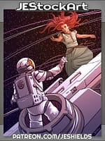Astronaut Leaves Port To Discover Floating Woman In Space by Jeshields