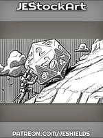 ClassicWarriorInHelmPushesGiantDiceUpMountain by Jeshields