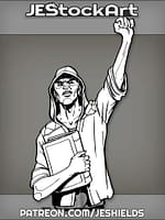 ThinHoodedManWithBookAndRaisedArm by Jeshields