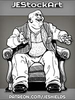 WildEyedCrimeBossInChairWithCigarAndBaldHead by Jeshields