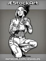 CyberpunkNegotiatorWithShortDarkHairCommunicatesWithHerHands by Jeshields