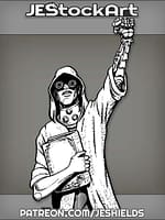 ThinHoodedManWithGlowingEyesAndRaisedCyberneticArm by Jeshields