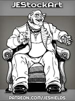 WildEyedCrimeBossInChairWithCyberneticHeadImplant by Jeshields