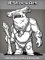 Humanoid Hammerhead Shark with Bone Club by Jeshields