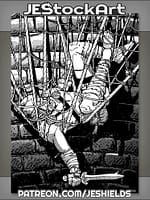 Barbarian Caught in Dungeon Net Trap by Jeshields