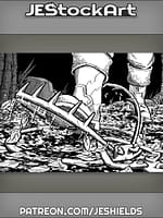 Boot Steps on Bear Trap Covered in Leaves by Jeshields