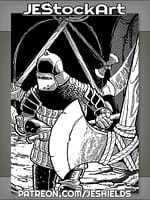 Knight Dodges Swinging Axe in Dungeon by Jeshields