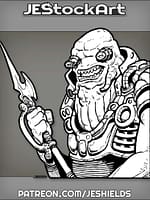 Aquatic Alien with Bionic Eyes and Spear by Jeshields