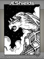 Rooftop Stone Golem in Foggy Night by Jeshields