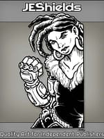 Woman in Dreads and Cybernetic Arm by Jeshields