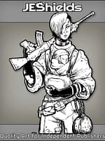 Woman with Gun and Baby in Overalls by Jeshields