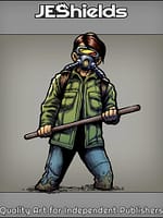 Young Boy Wearing Gas Mask with Stick by Jeshields and Juan Gutierrez
