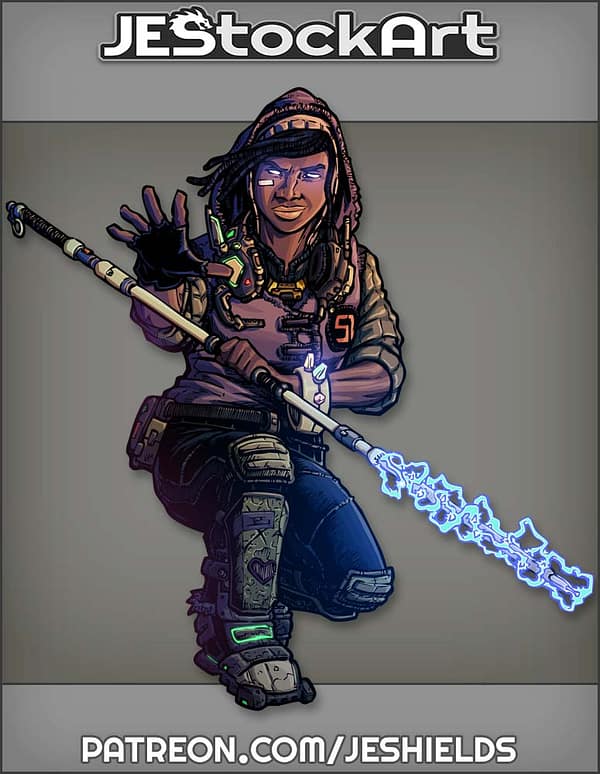 Urban Mystic In Hoodie And Braceket With Energy Staff by Jeshields
