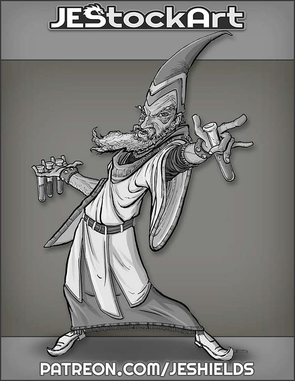 Aged Alchemist with Vials by Jeshields