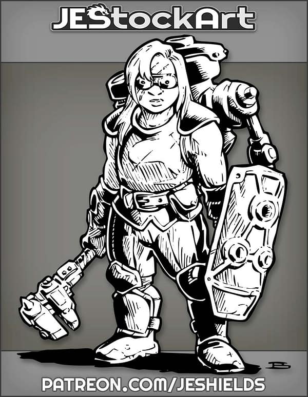 Female Gnome Tinkerer With Scarred Face And Gadget Weaponry by Jeshields