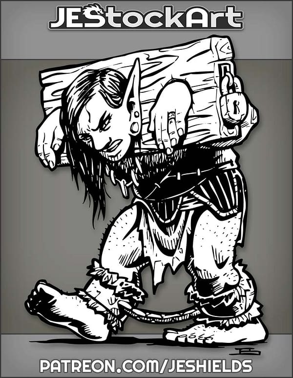 Female Goblin Captive In Stocks And Leg Chains by Jeshields