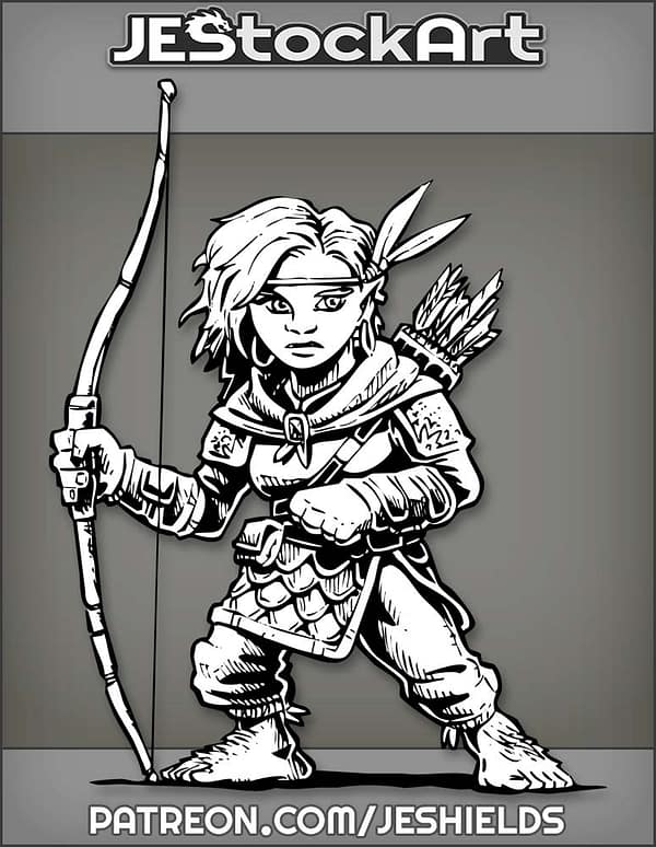 Female Halfling Ranger With Longbow Looks Behind by Jeshields