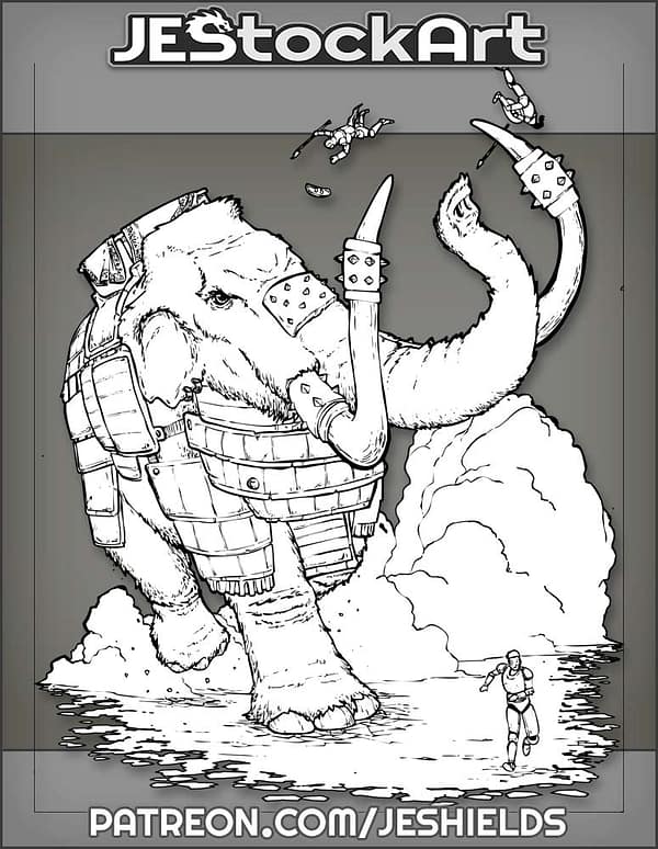 War Mammoth Plowing Through Soldiers by Jeshields