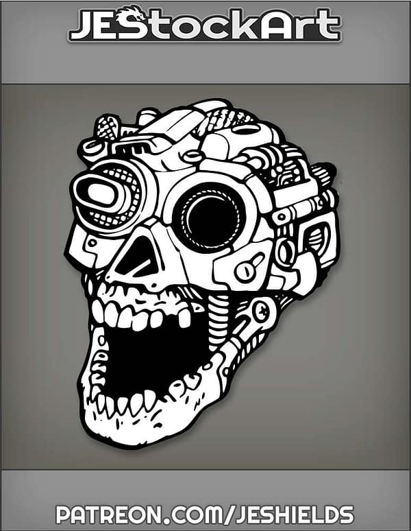 Cybernetic Skull Hanging Without Cords Or Cables by Jeshields