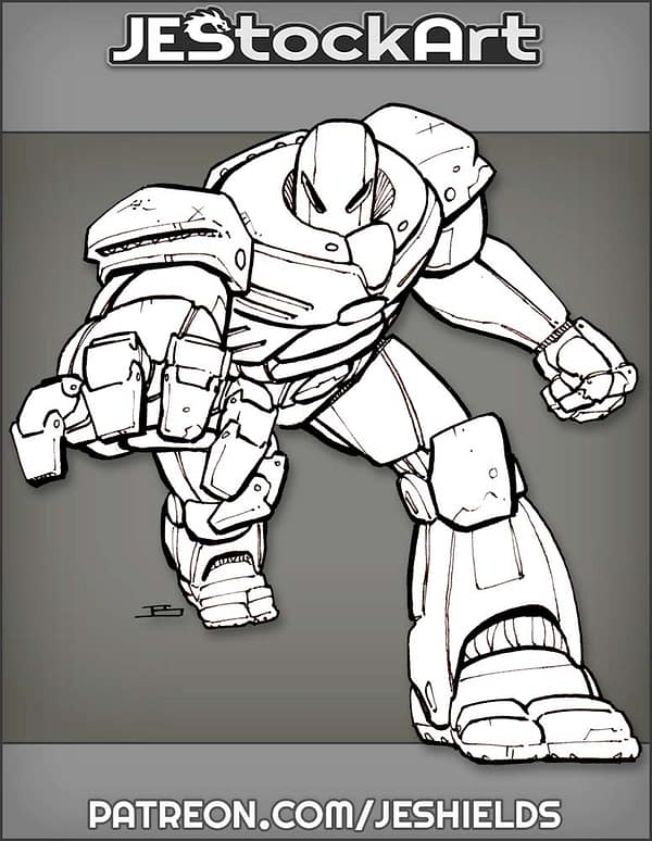 Lunging Robotic Armor With Outstretched Arm by Jeshields