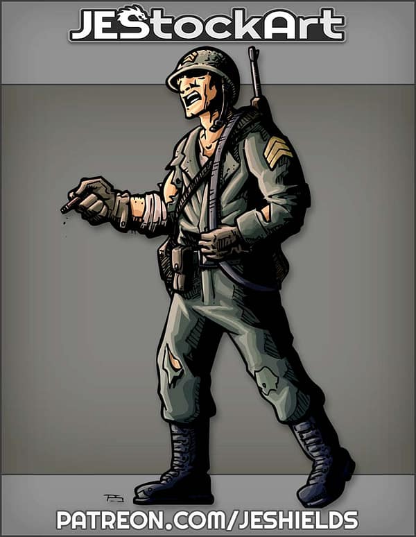 Sergeant Barking Orders With Slung Rifle And Cigar by Jeshields