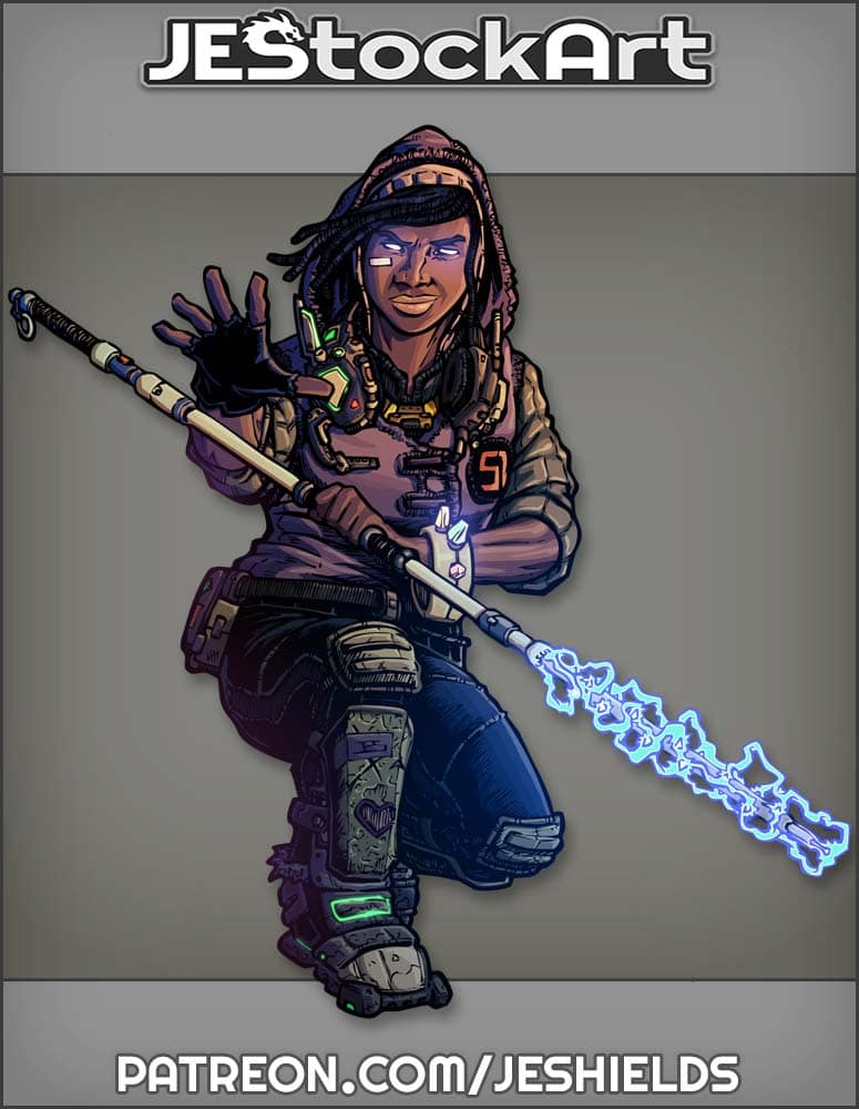 Urban Mystic In Hoodie And Braceket With Energy Staff by Jeshields