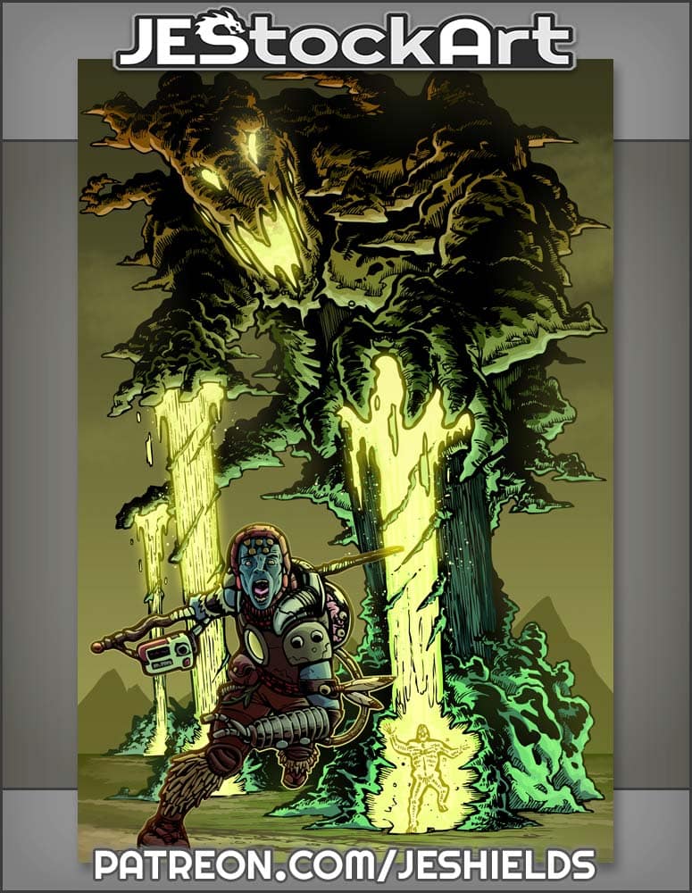 Frantic Cybernetic Adventurer Flees Glowmental That Blasts Friend by Jeshields
