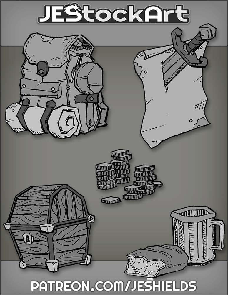 Adventuring Pack with Meal and Coins by Jeshields