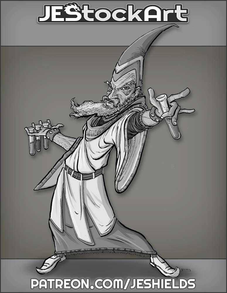 Aged Alchemist with Vials by Jeshields