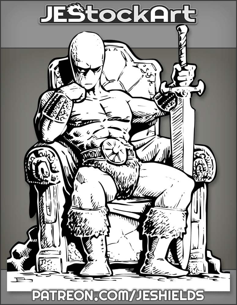 Alien Barbarian Thinking On Throne With Large Sword by Jeshields