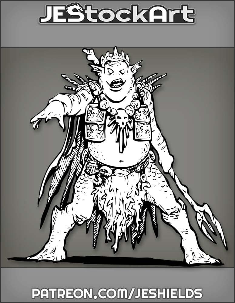 Crowned Amphibious Leader With Outstretched Arm And Harpoon by Jeshields