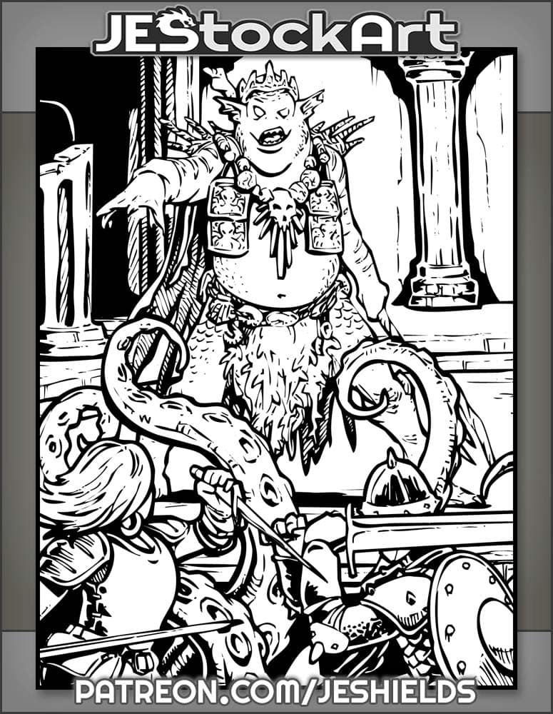 Crowned Amphibious Leader With Outstretched Arm Summons Tentacles by Jeshields