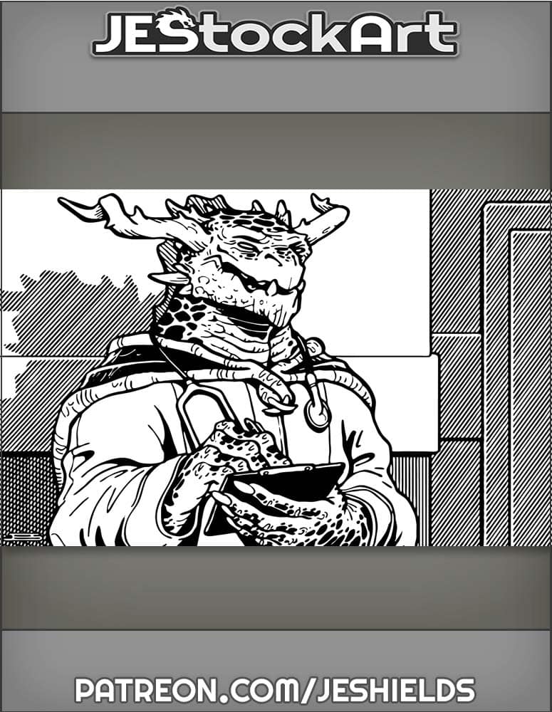 Dark Scaled Dragon Doctor With Writing Utensil Near Wall by Jeshields