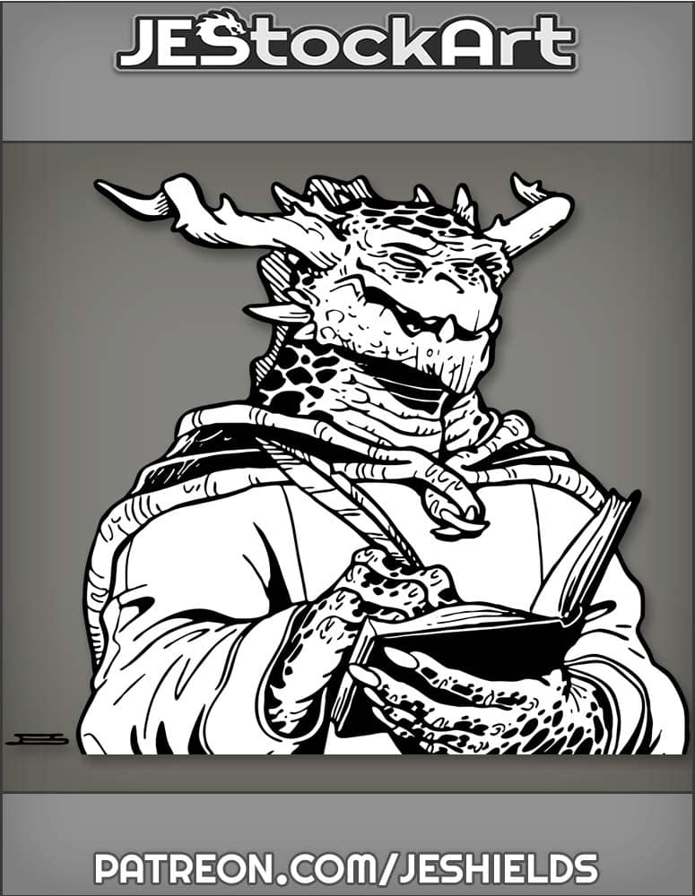 Dark Scaled Dragon Scribe With Writing Utensil by Jeshields