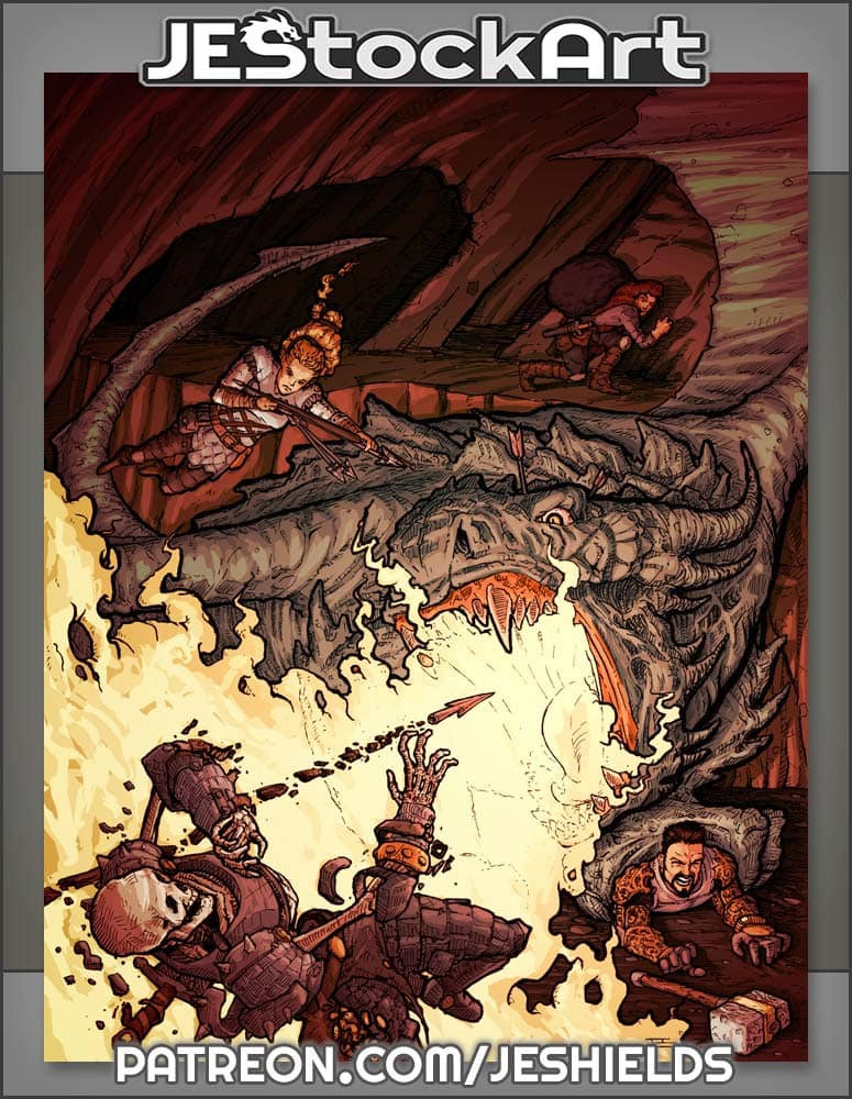 Dragon Roasts Party Member While Rogue Escapes by Jeshields