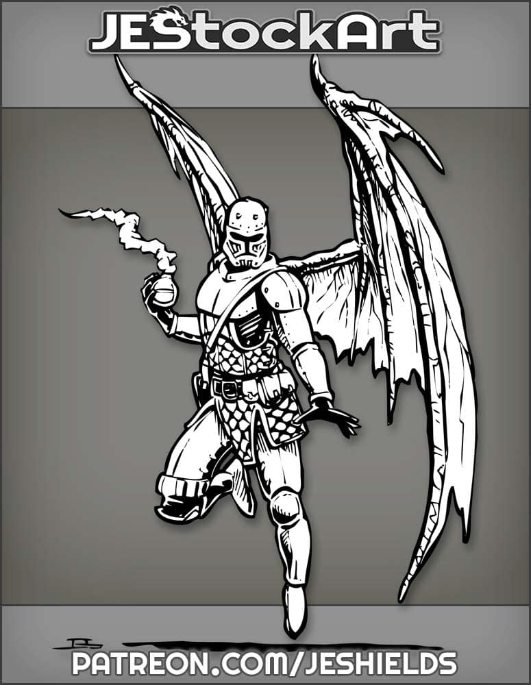 Dragon Winged Armored Trooper With Alchemical Bomb by Jeshields