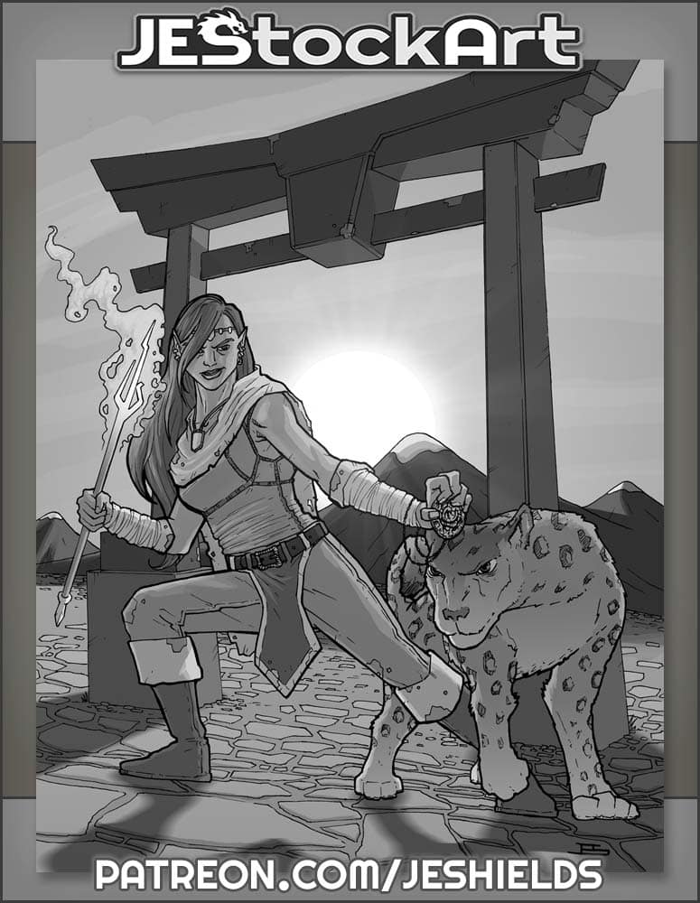 Elven Mage with Feline Familiar by Jeshields