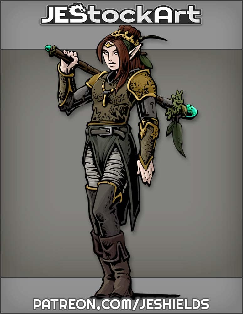 Female Elven Druid With Stave Over Shoulder by Jeshields