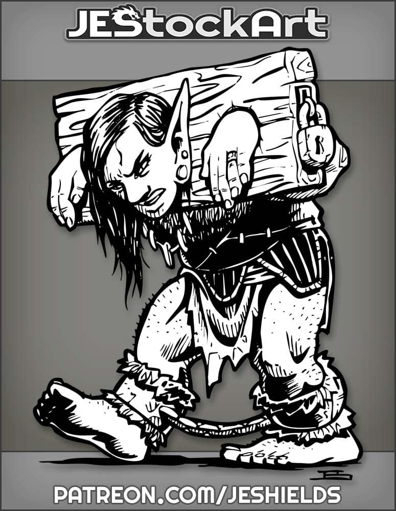 Female Goblin Captive In Stocks And Leg Chains by Jeshields