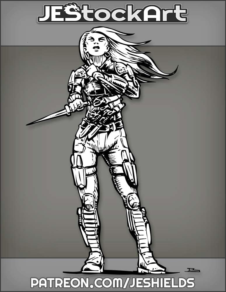 Female Knife Fighter With Long Windblown Hair by Jeshields