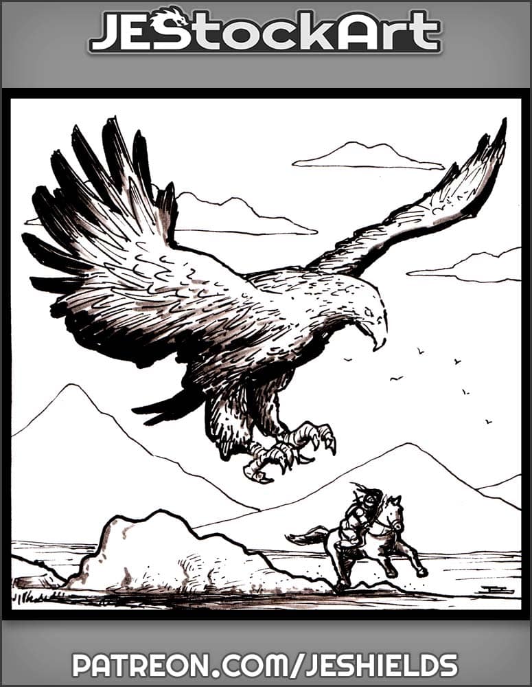 Giant Bird Chasing Knight On Hores by Jeshields