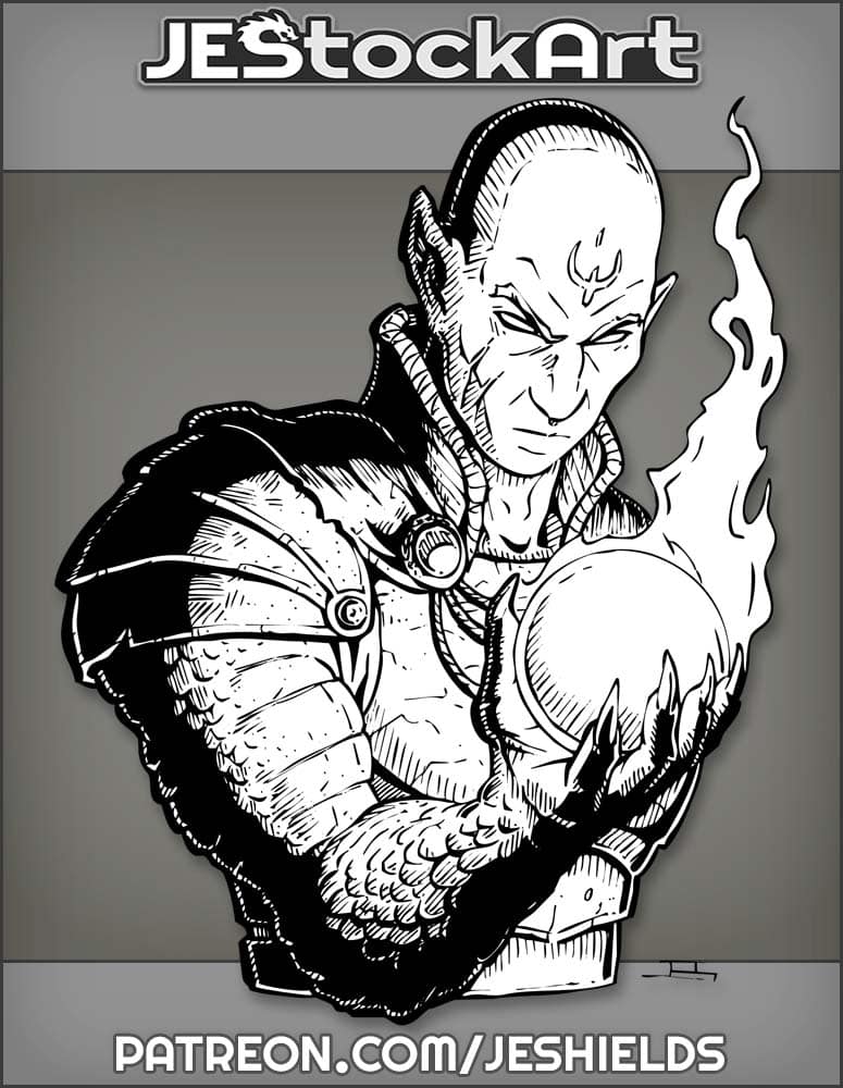 Half Dragon Elven Sorceror With Flaming Orb by Jeshields