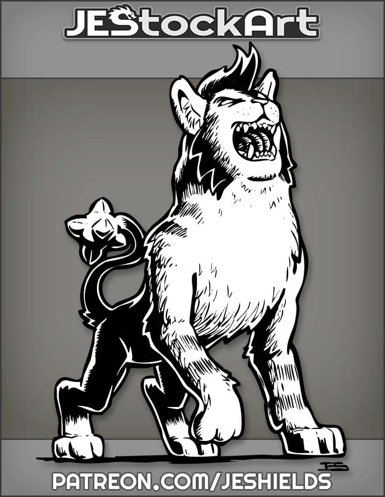 Roaring Dark Lion With Stripes And Mace Tail by Jeshields