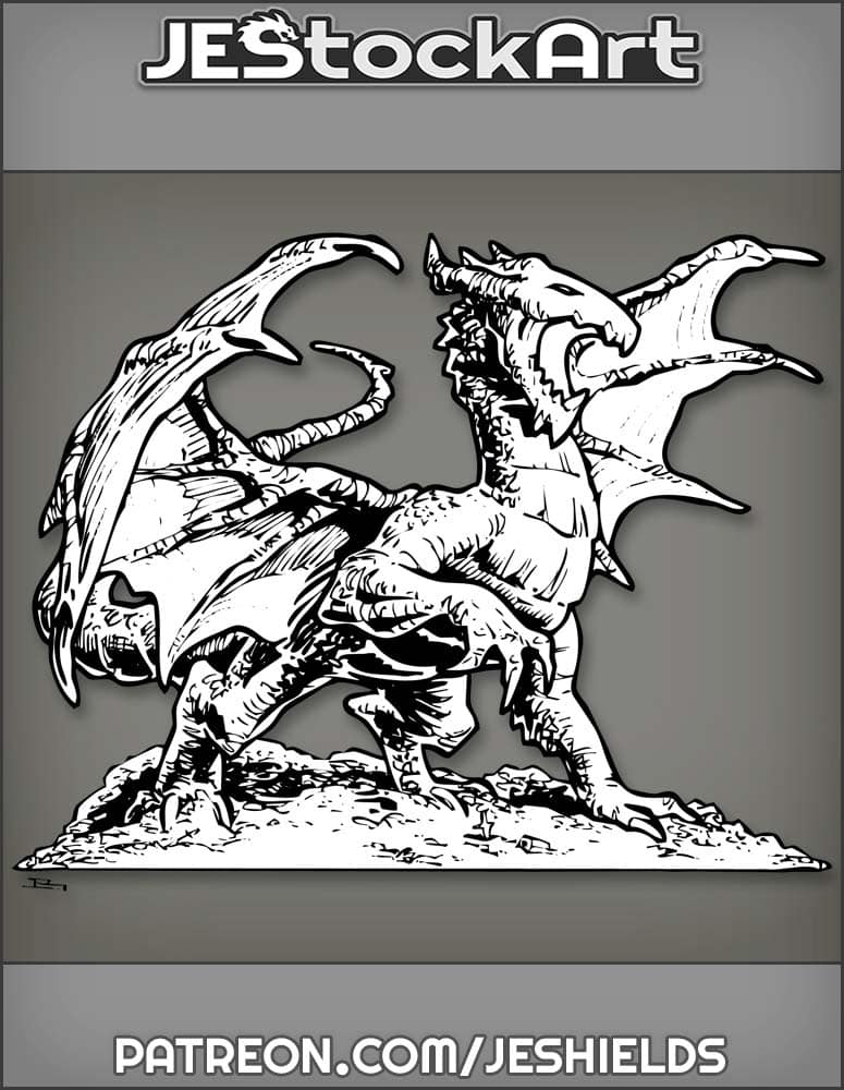Roaring Dragon With Wings Spread Standing On Large Treasure Mound by Jeshields