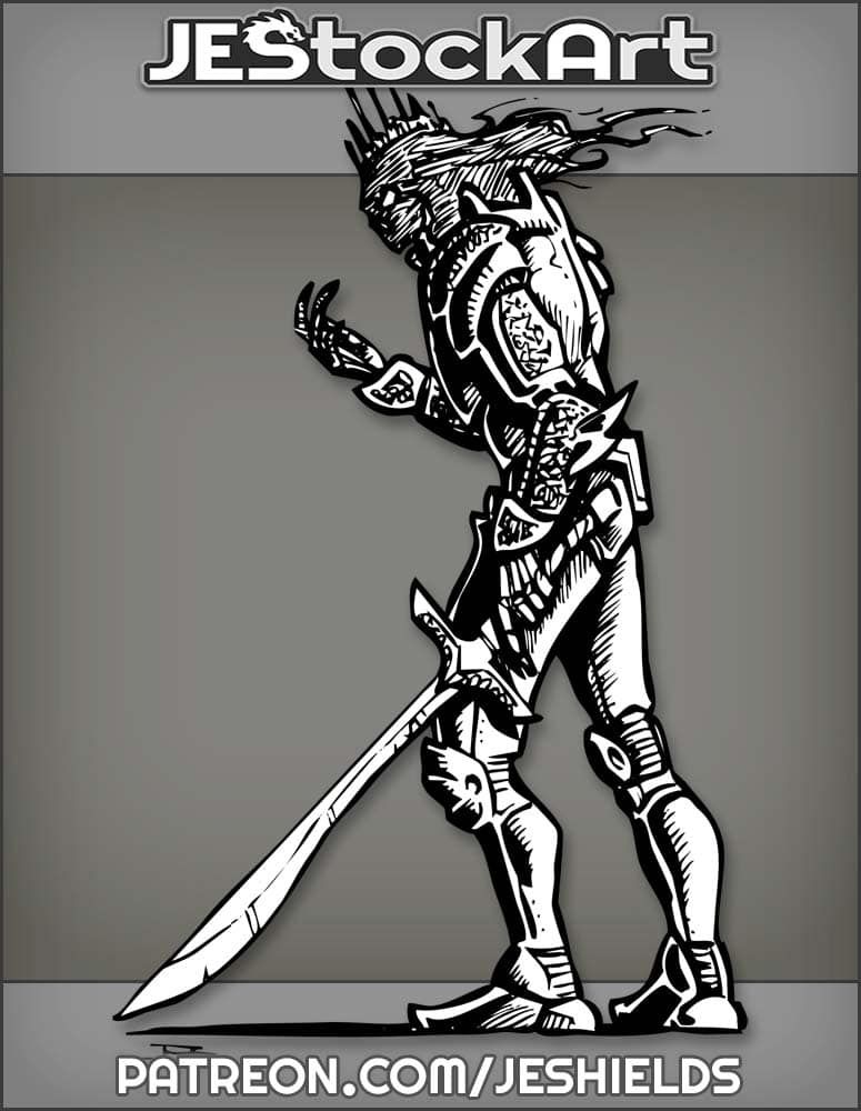 Skeletal Death Knight With Long Hair And Holding A Sword by Jeshields