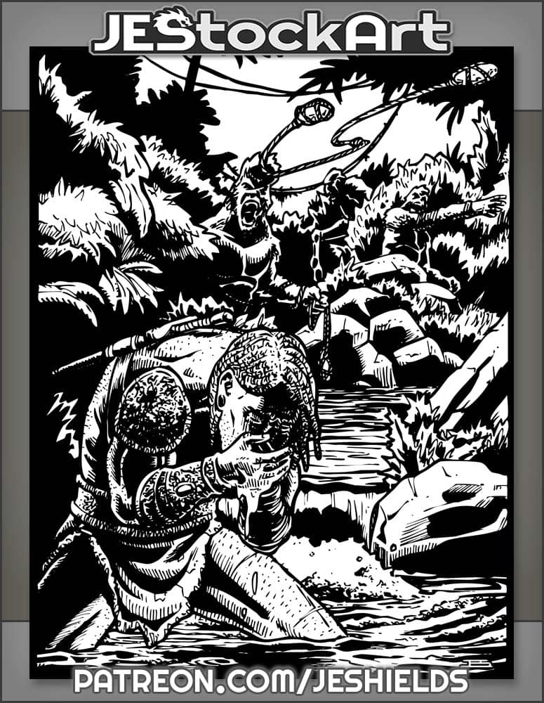 Thirsty Adventurer Drinks While Beast Men Ambush by Jeshields