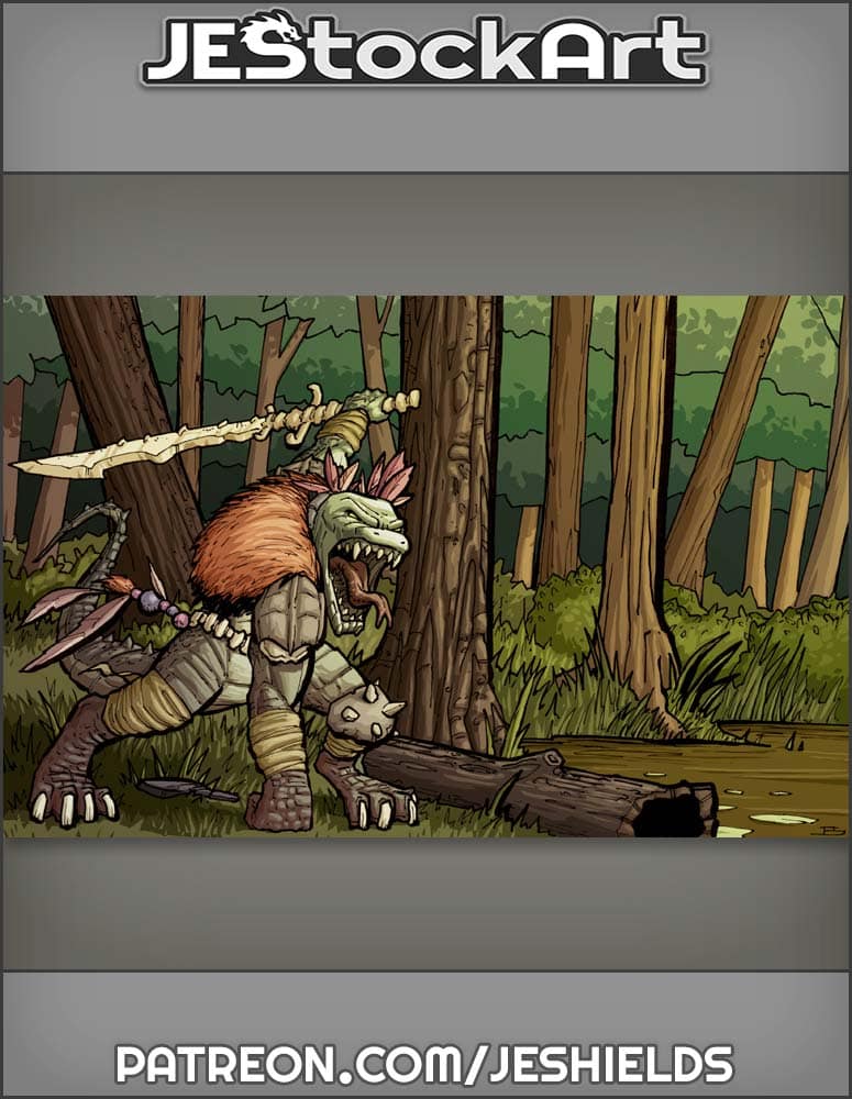 Tribal Lizardman Chief With Bone Sword In Swamp by Jeshields